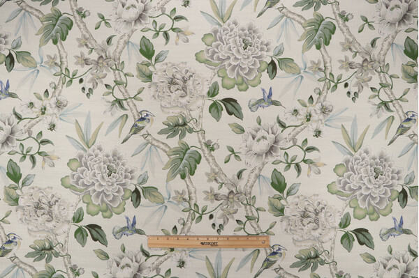 Click for PK Lifestyles Peony Portico Printed Cotton Drapery Fabric in Dove  PK Lifestyles Peony Portico Printed Cotton Drapery Fabric in Dove