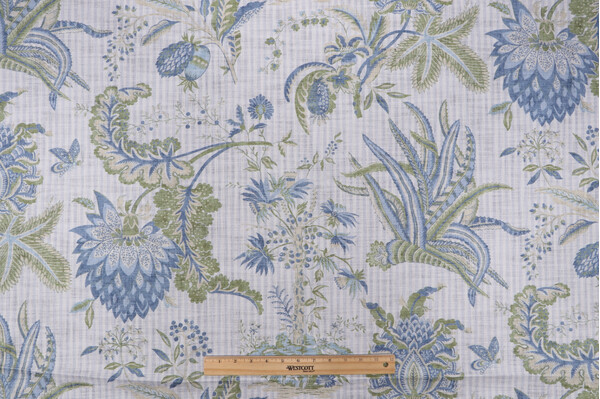 PK Lifestyles Storied Past Printed Cotton Drapery Fabric in Aquatic 