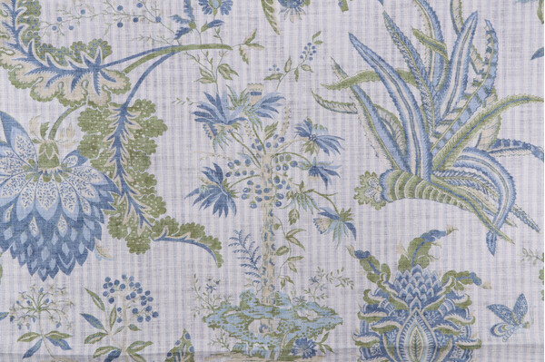 PK Lifestyles Storied Past Printed Cotton Drapery Fabric in Aquatic 