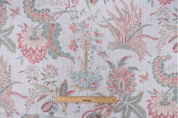 PK Lifestyles Storied Past Printed Cotton Drapery Fabric in Rosewater 