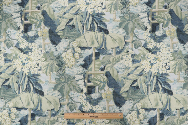 PK Lifestyles Tropicalist Printed Cotton Drapery Fabric in Aegean 