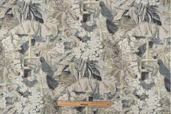 PK Lifestyles Tropicalist Printed Cotton Drapery Fabric in Seamist 