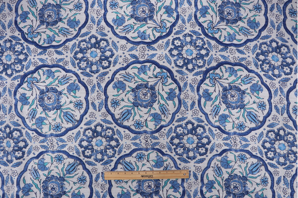 PK Lifestyles Worlds Away Printed Cotton Blend Drapery Fabric in Porcelain 