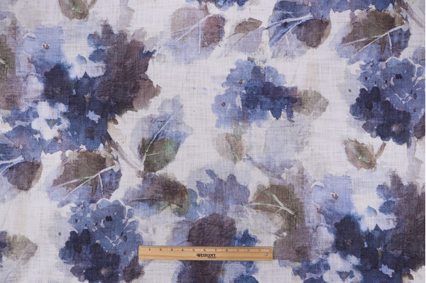 PK Lifestyles Still Waters Printed Cotton Drapery Fabric in Prussian 