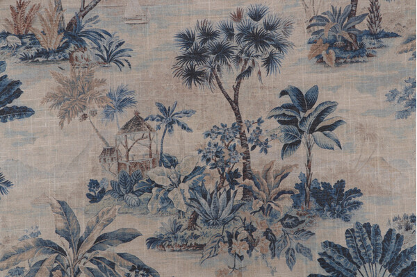 PK Lifestyles Belle Isle Printed Linen Blend Drapery Fabric in Lagoon 