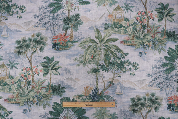 PK Lifestyles Belle Isle Printed Linen Blend Drapery Fabric in Serene 
