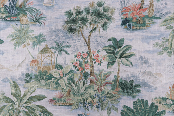 PK Lifestyles Belle Isle Printed Linen Blend Drapery Fabric in Serene 