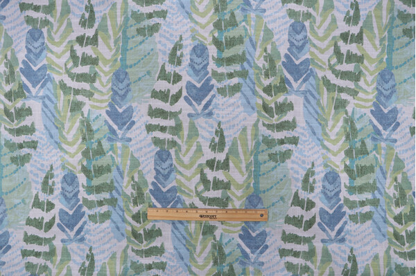 Sample of PK Lifestyles Leaf Plumes Printed Cotton Blend Drapery Fabric in Seaglass 