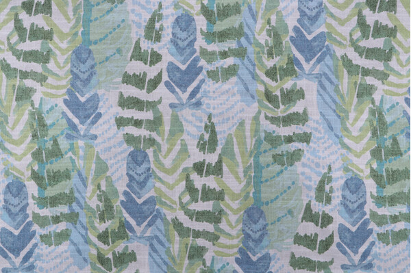 Sample of PK Lifestyles Leaf Plumes Printed Cotton Blend Drapery Fabric in Seaglass 