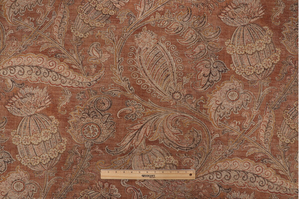 PK Lifestyles Loggia Printed Linen Blend Drapery Fabric in Caffe 