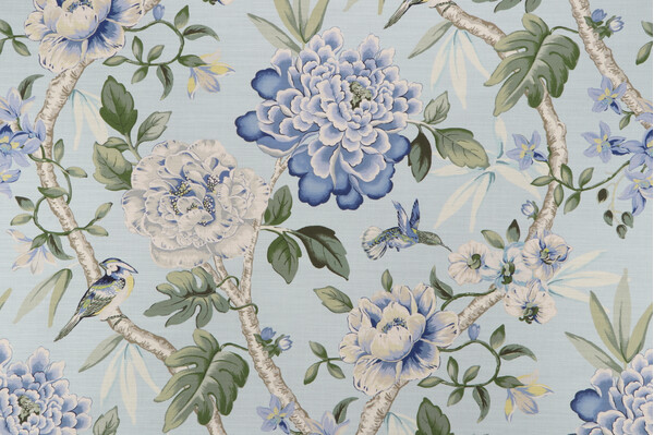 Click for PK Lifestyles Peony Portico Printed Cotton Drapery Fabric in Larkspur  PK Lifestyles Peony Portico Printed Cotton Drapery Fabric in Larkspur