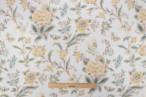 P Kaufmann Juliette Printed Linen Blend Drapery Fabric in Citron 