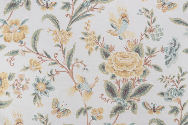 P Kaufmann Juliette Printed Linen Blend Drapery Fabric in Citron 