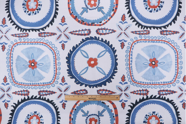 P Kaufmann Crown Floral Printed Cotton Drapery Fabric in Nautical 
