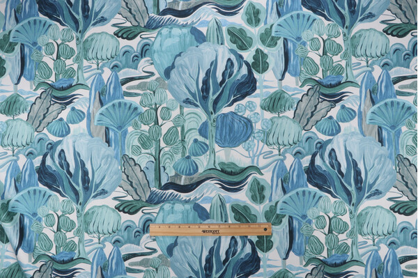 P Kaufmann Fairy Meadow Printed Cotton Drapery Fabric in Sapphire 