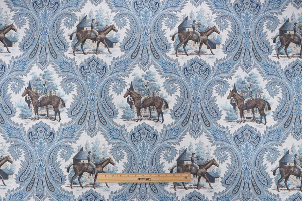 P Kaufmann Jockey Club Printed Cotton Drapery Fabric in Sapphire 