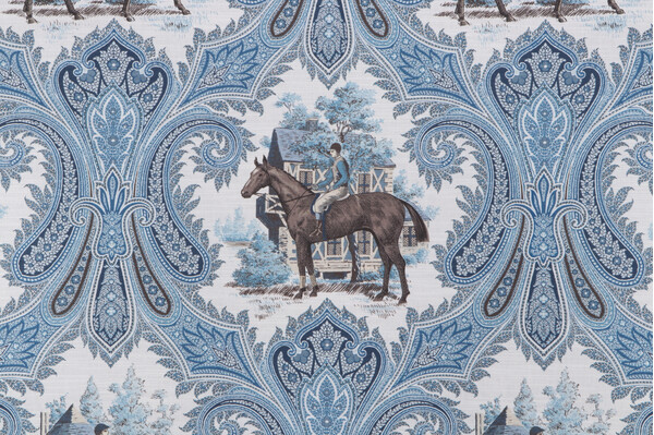 P Kaufmann Jockey Club Printed Cotton Drapery Fabric in Sapphire 