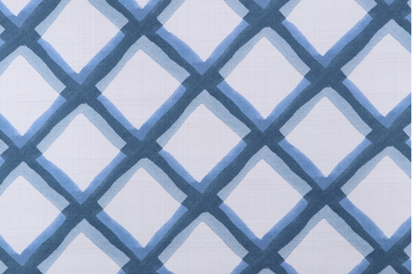 P Kaufmann Diamond Row Printed Cotton Drapery Fabric in Blues 
