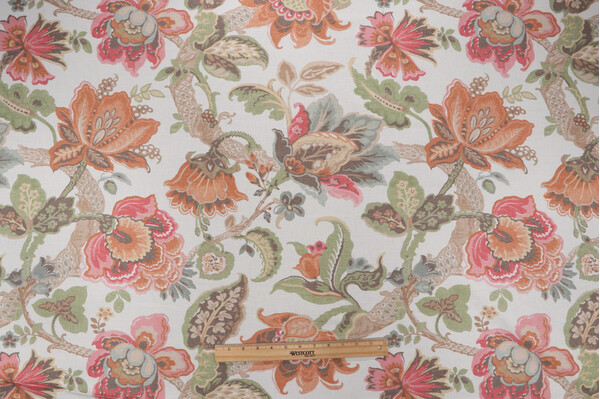 P Kaufmann Montgomery Printed Linen Blend Drapery Fabric in Fruit Punch 