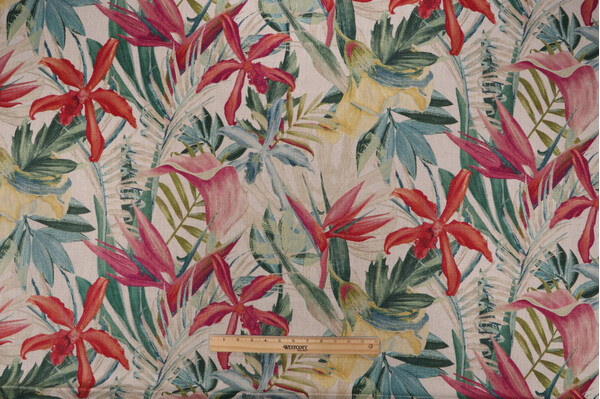 Sample of P Kaufmann Wailea Printed Linen Blend Drapery Fabric in Antigua 