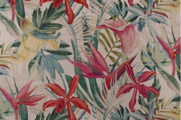 Sample of P Kaufmann Wailea Printed Linen Blend Drapery Fabric in Antigua 