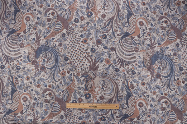 P Kaufmann Feather Trail Printed Linen Blend Drapery Fabric in Denim 