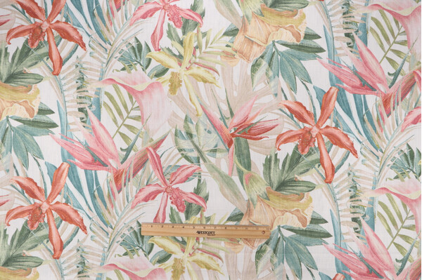P Kaufmann Wailea Printed Linen Blend Drapery Fabric in Palm Beach 