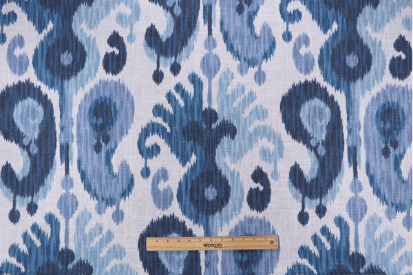 P Kaufmann Samarkand Printed Linen Blend Drapery Fabric in Blues 