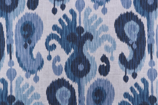 P Kaufmann Samarkand Printed Linen Blend Drapery Fabric in Blues 