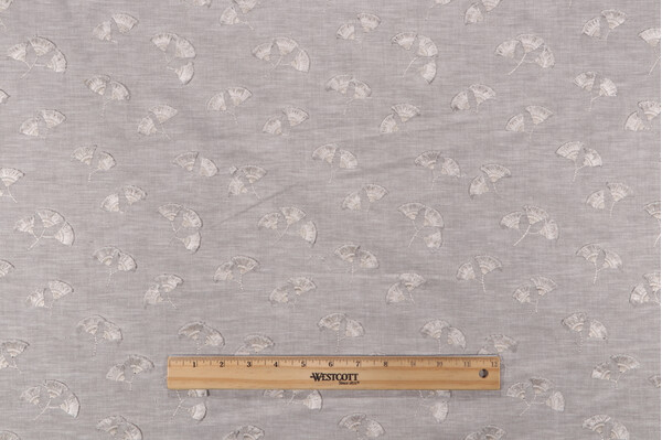 Sample of PK Lifestyles Whispering Leaf Embroidered Drapery Fabric in Fog 