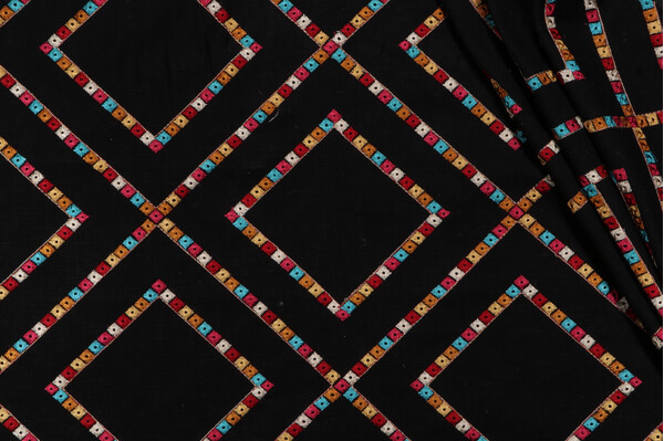 PK Lifestyles Beaded Lattice Embroidered Drapery Fabric in Jewel 