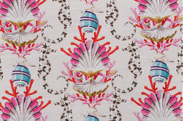 Harrison Howard Mariner&#39;s Song Printed Cotton Drapery Fabric in Aquarium 