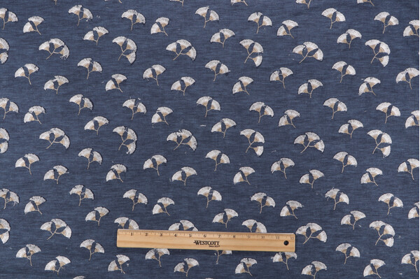 Sample of PK Lifestyles Whispering Leaf Embroidered Drapery Fabric in Denim 