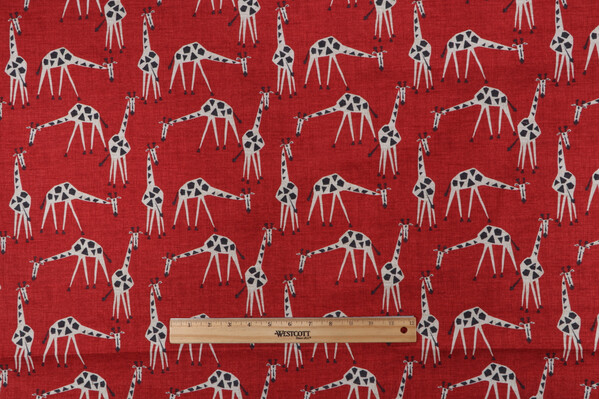 Novogratz Just Giraffes Printed Cotton Drapery Fabric in Poppy 