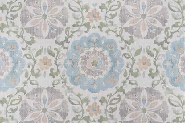 Sample of PK Lifestyles Soumak Suzani Printed Cotton Drapery Fabric in Vapor 