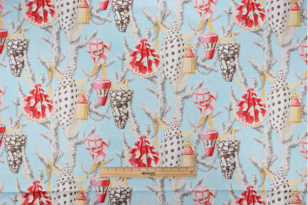 Harrison Howard Ocean Wonders Printed Cotton Twill Drapery Fabric in Tiffany 
