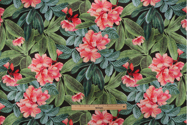 PK Lifestyles Darwin Flora Printed Cotton Twill Drapery Fabric in Noir 