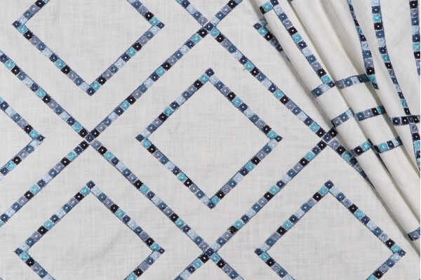 PK Lifestyles Beaded Lattice Embroidered Drapery Fabric in Porcelain 