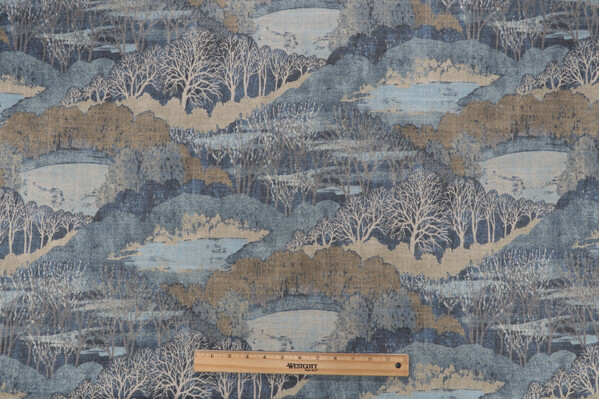PK Lifestyles Gathering Sky Printed Cotton Blend Drapery Fabric in Twilight 