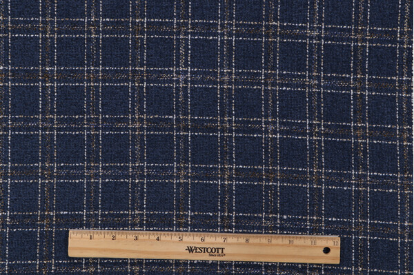 Sample of PK Lifestyles Glendale Plaid Woven Chenille Upholstery Fabric in Navy 