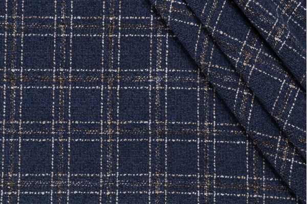 Sample of PK Lifestyles Glendale Plaid Woven Chenille Upholstery Fabric in Navy 