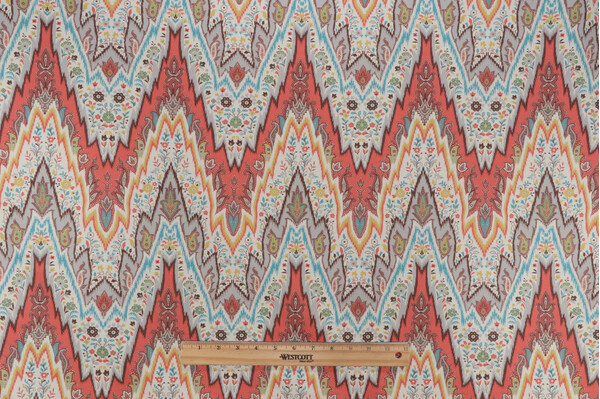 Sample of Williamsburg Bray Flamestitch Printed Cotton Twill Drapery Fabric in Nectar 
