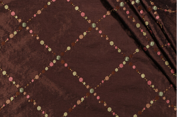 Cordell Embroidered Decorator Fabric in Chocolate/Multi 