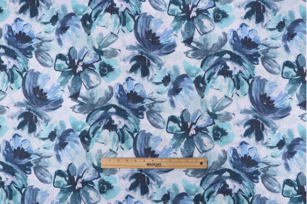 Crypton Florescence High Performance Printed Decorator Fabric in Denim