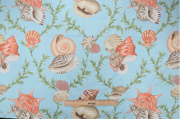 Thibaut Sumba Shell F95746 Printed Drapery Fabric in Sky Blue
