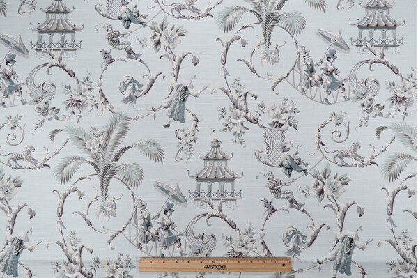 Waverly Mandarin Prose Printed Cotton Drapery Fabric in Moonstone