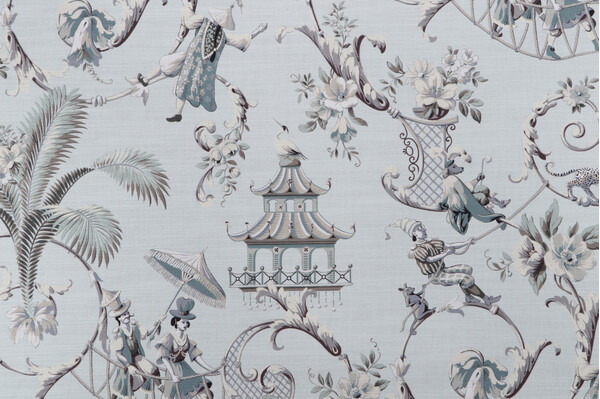 Waverly Mandarin Prose Printed Cotton Drapery Fabric in Moonstone
