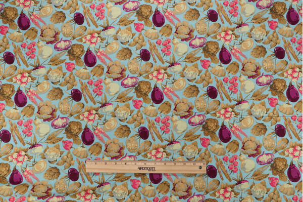Martha Negley Garden Veggies Digitally-Printed Cotton Craft Fabric in Aqua for Free Spirit