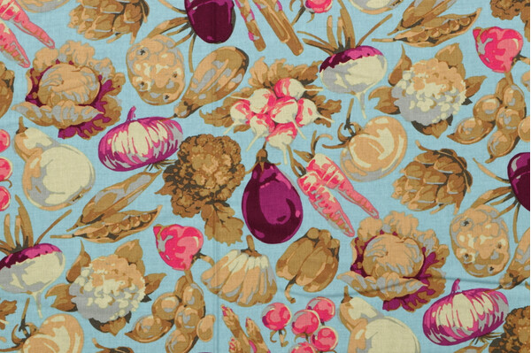 Martha Negley Garden Veggies Digitally-Printed Cotton Craft Fabric in Aqua for Free Spirit