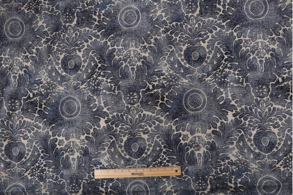 Waverly Damask Sarong Printed Cotton Blend Drapery Fabric in Indigo